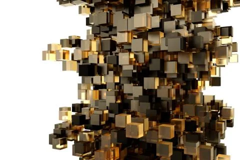 Abstract 3d rendering of chaotic cubes. Cubes in empty space. Futuristic Stock Illustration
