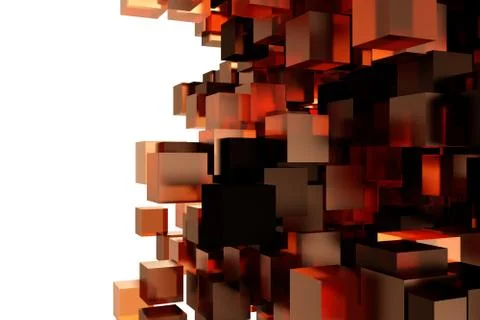 Abstract 3d rendering of chaotic cubes. Flying shapes in empty space. Dynamic Stock Illustration
