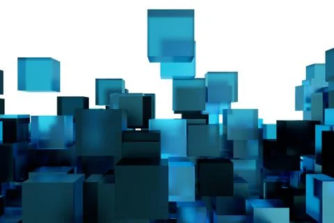 Abstract 3d rendering of chaotic cubes. Flying shapes in empty space. Futuristic Stock Illustration