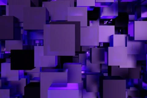 Abstract 3d rendering of chaotic cubes. Flying shapes in empty space. Futuristic Stock Illustration