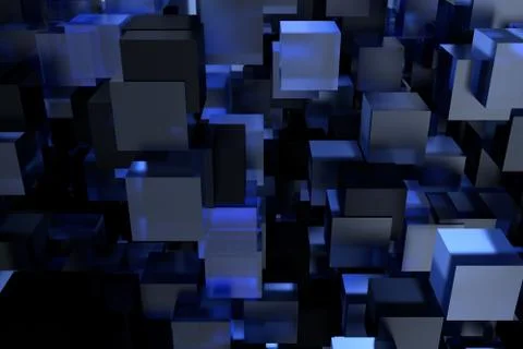 Abstract 3d rendering of chaotic cubes. Cubes in empty space. Futuristic 스톡 일러스트