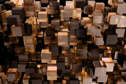Abstract 3d rendering of chaotic cubes. Cubes in empty space. Futuristic 스톡 일러스트