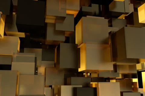 Abstract 3d rendering of chaotic cubes. Flying shapes in empty space. Futuristic Stock Illustration
