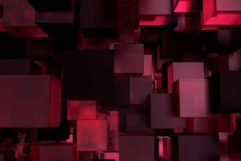 Abstract 3d rendering of chaotic cubes. Flying shapes in empty space. Dynamic Stock Illustration