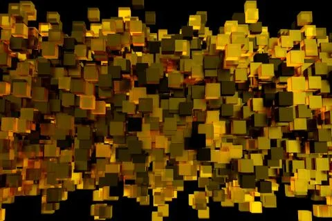 Abstract 3d rendering of chaotic cubes. Flying shapes in empty space. Dynamic Stock Illustration