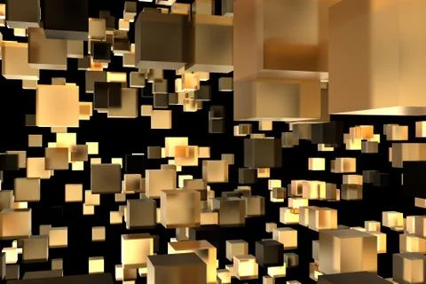 Abstract 3d rendering of chaotic cubes. Flying shapes in empty space. Dynamic Stock Illustration