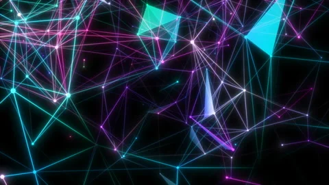 Abstract 3d rendering of chaotic particles. Computer generated flying shapes in Stockbeeldmateriaal 105403465