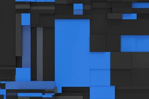 Abstract 3d rendering with chaotic rectangles Foto stock