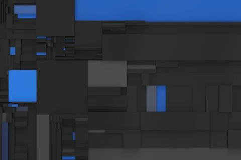 Abstract 3d rendering with chaotic rectangles Foto stock