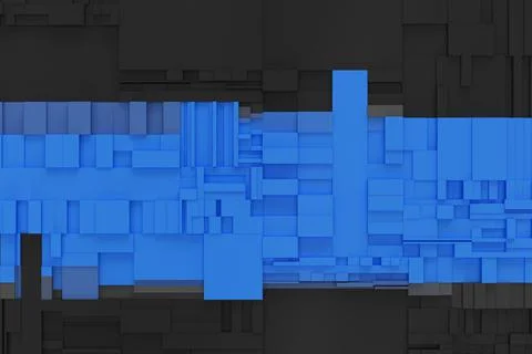 Abstract 3d rendering with chaotic rectangles Foto stock