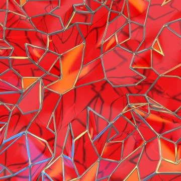 Abstract 3d rendering of chaotic red glass windows landscape structure with Stock Illustration