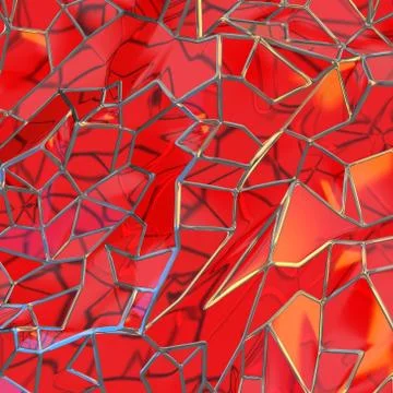 Abstract 3d rendering of chaotic red glass windows landscape structure with Stock Illustration