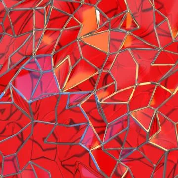 Abstract 3d rendering of chaotic red glass windows landscape structure with Illustrazione stock
