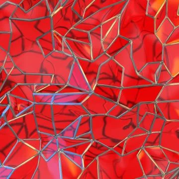 Abstract 3d rendering of chaotic red glass windows landscape structure with Stock Illustration