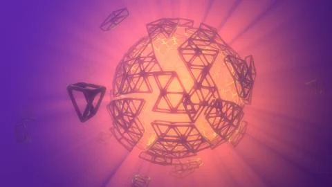 Abstract 3d rendering concept of high poly sphere with chaotic mesh grid Stock Illustration