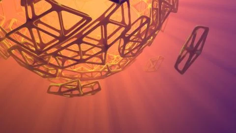 Abstract 3d rendering concept of high poly sphere with chaotic mesh grid Stock Illustration