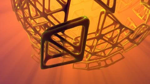 Abstract 3d rendering concept of high poly sphere with chaotic mesh grid Illustrazione stock
