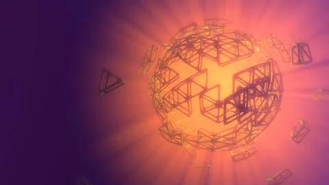 Abstract 3d rendering concept of high poly sphere with chaotic mesh grid Stock Illustration