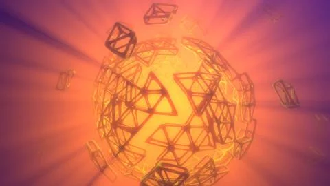 Abstract 3d rendering concept of high poly sphere with chaotic mesh grid Stock Illustration