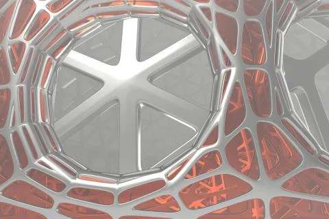 Abstract 3d rendering concept of high poly architecture with steel and glass Stock Illustration