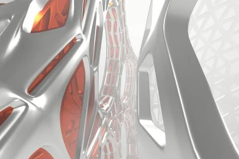 Abstract 3d rendering concept of high poly architecture with steel and glass Stock Illustration