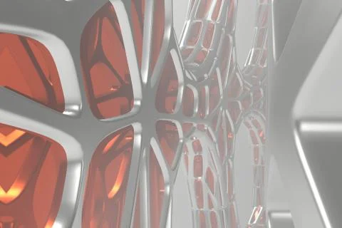 Abstract 3d rendering concept of high poly architecture with steel and glass Illustrazione stock