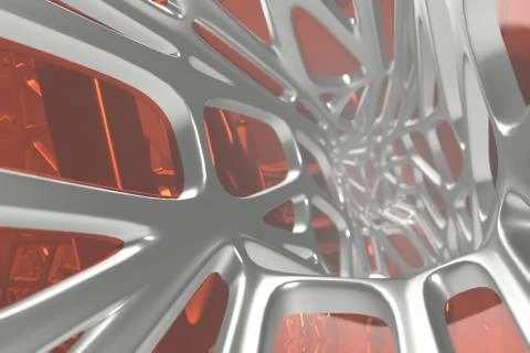 Abstract 3d rendering concept of high poly architecture with steel and glass Stock Illustration