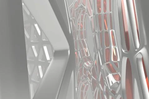 Abstract 3d rendering concept of high poly architecture with steel and glass Illustrazione stock
