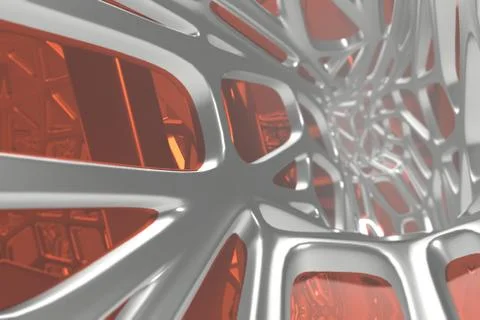 Abstract 3d rendering concept of high poly architecture with steel and glass Stock Illustration