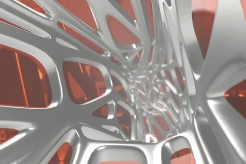 Abstract 3d rendering concept of high poly architecture with steel and glass Illustrazione stock