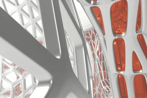 Abstract 3d rendering concept of high poly architecture with steel and glass Illustrazione stock