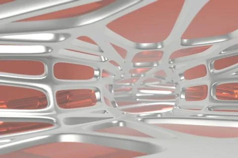 Abstract 3d rendering concept of high poly architecture with steel and glass Illustrazione stock