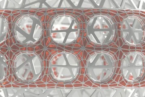 Abstract 3d rendering concept of high poly architecture with steel and glass Illustrazione stock