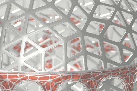 Abstract 3d rendering concept of high poly architecture with steel and glass Illustrazione stock