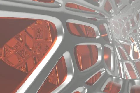 Abstract 3d rendering concept of high poly architecture with steel and glass Illustrazione stock