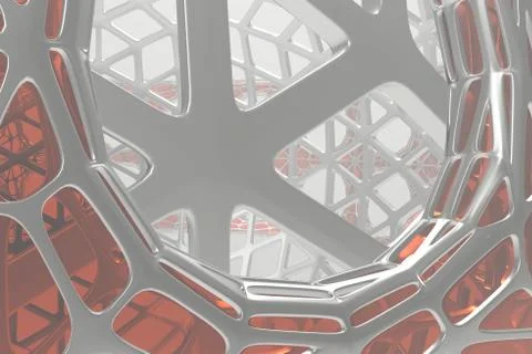 Abstract 3d rendering concept of high poly architecture with steel and glass Illustrazione stock