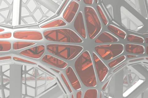 Abstract 3d rendering concept of high poly architecture with steel and glass Stock Illustration