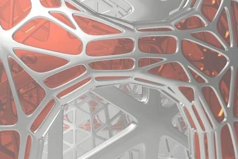 Abstract 3d rendering concept of high poly architecture with steel and glass Stock Illustration