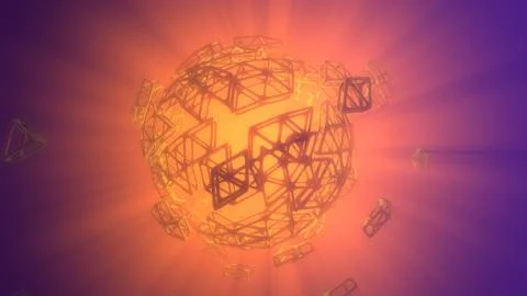Abstract 3d rendering concept of high poly sphere with chaotic mesh grid 库存插图