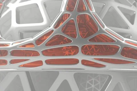 Abstract 3d rendering concept of high poly architecture with steel and glass Illustrazione stock