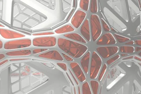 Abstract 3d rendering concept of high poly architecture with steel and glass Stock Illustration