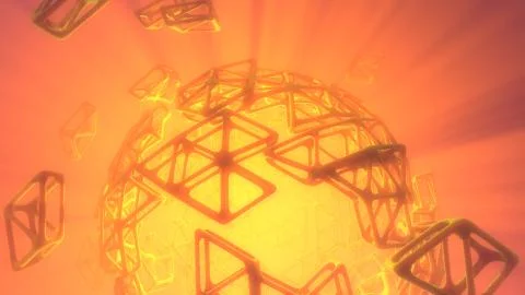 Abstract 3d rendering concept of high poly sphere with chaotic mesh grid Stock Illustration