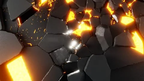 Abstract 3D rendering of a cracked molten surface with glowing lava, creating 스톡 일러스트