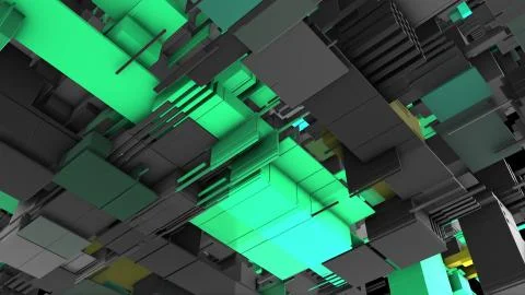 Abstract 3D rendering cubes and electronic shapes. Stock Illustration