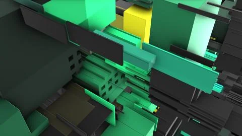 Abstract 3D rendering cubes and electronic shapes. Illustrazione stock