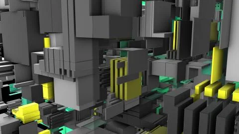Abstract 3D rendering cubes and electronic shapes. Stock Illustration