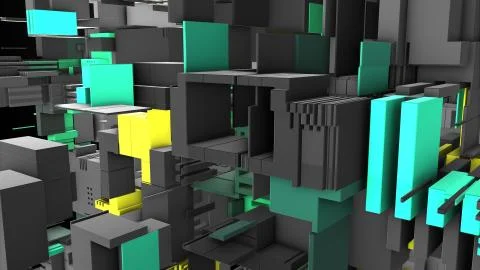 Abstract 3D rendering cubes and electronic shapes. Stock Illustration