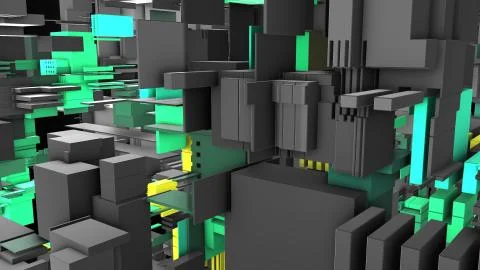 Abstract 3D rendering cubes and electronic shapes. Stock Illustration