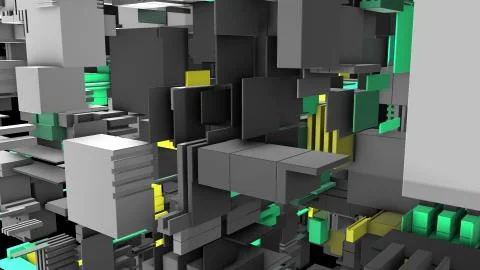 Abstract 3D rendering cubes and electronic shapes. Stock Illustration