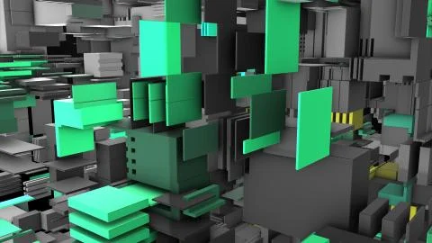 Abstract 3D rendering cubes and electronic shapes. Stock Illustration